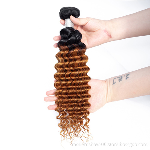 High Quality Double Drawn Cheap Brazilian Human Hair Bundles 1B 4 27 ombre colored Hair Extensions Deep Wave Curl Bundles